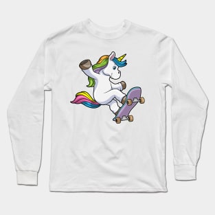 Unicorn as Skater with Skateboard Long Sleeve T-Shirt